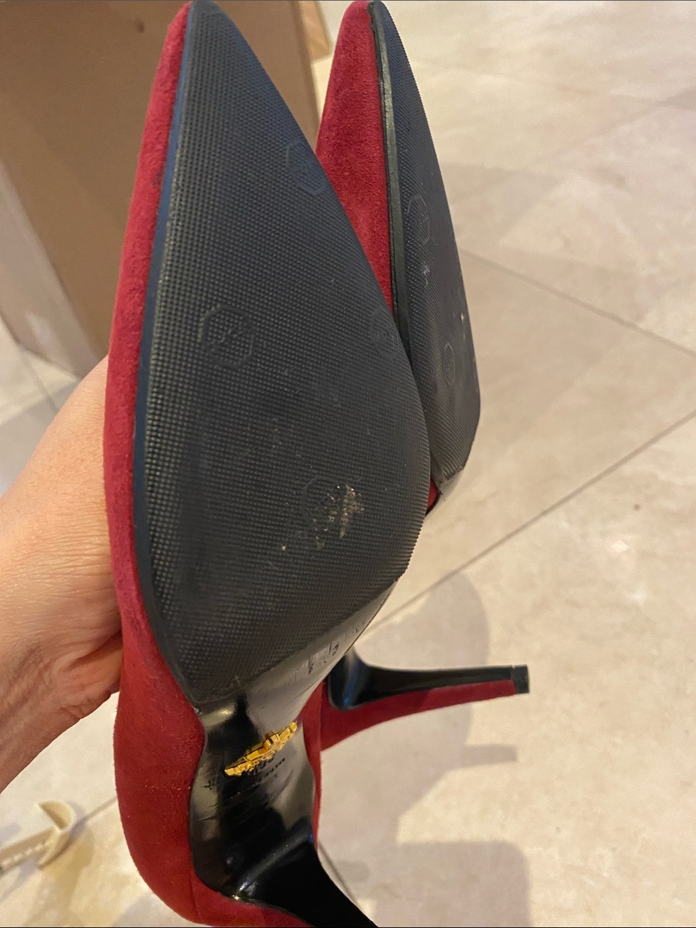Prada Burgundy Suede Pointed-Toe Pumps - Picture 6 of 8